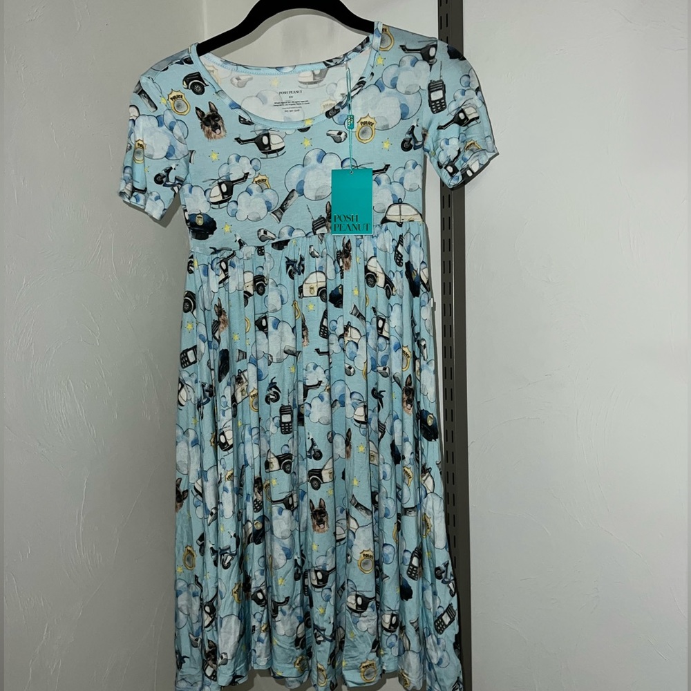 Posh Peanut Size 10 Dress Lt Blue with police theme print